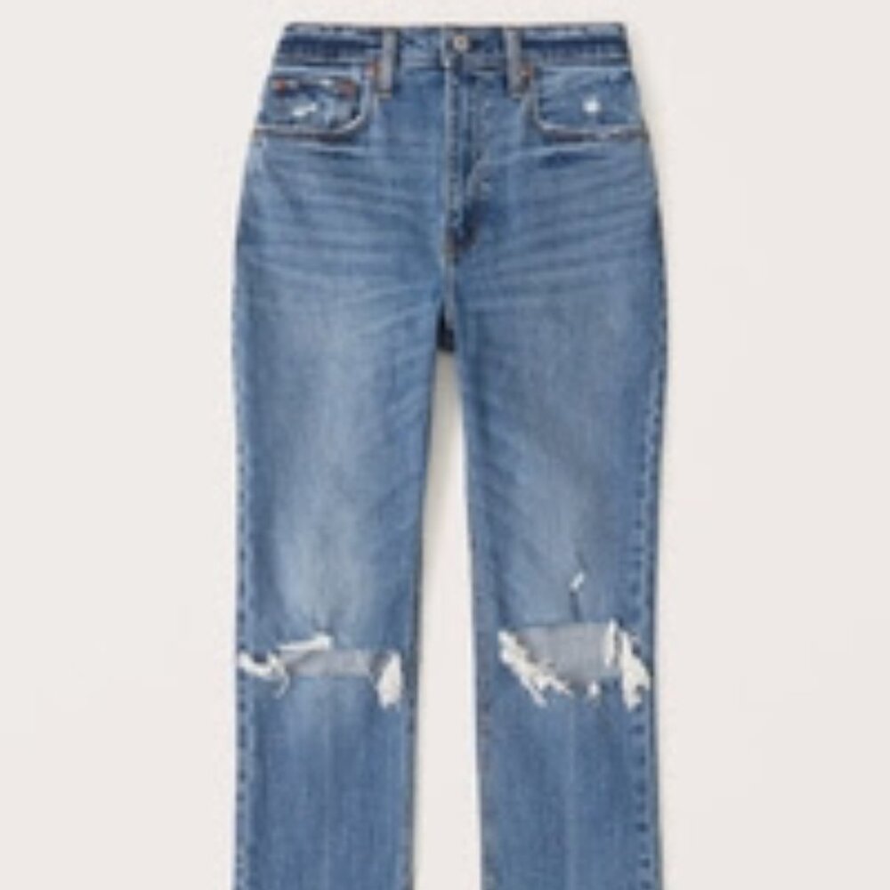 Abercrombie Curve Love Ultra High Rise Ankle Straight Jean in Medium De, 34 Long